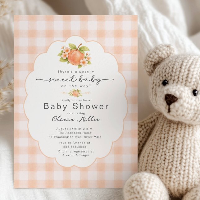 Invitation Gingham de Baby Shower Peachy Sweet (Créateur téléchargé)