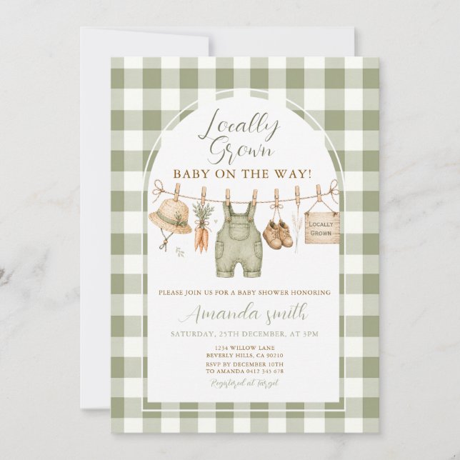 Invitation Gingham de la ferme sage cueilli localement Baby S (Devant)