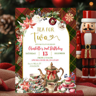 Invitation Gingham de Noël Thé pour deux 2e anniversaire