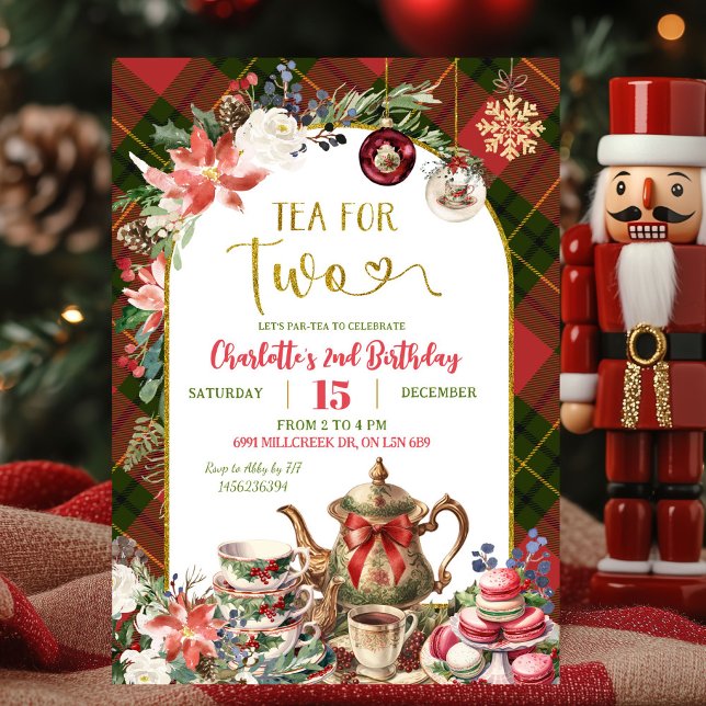 Invitation Gingham de Noël Thé pour deux 2e anniversaire (Créateur téléchargé)