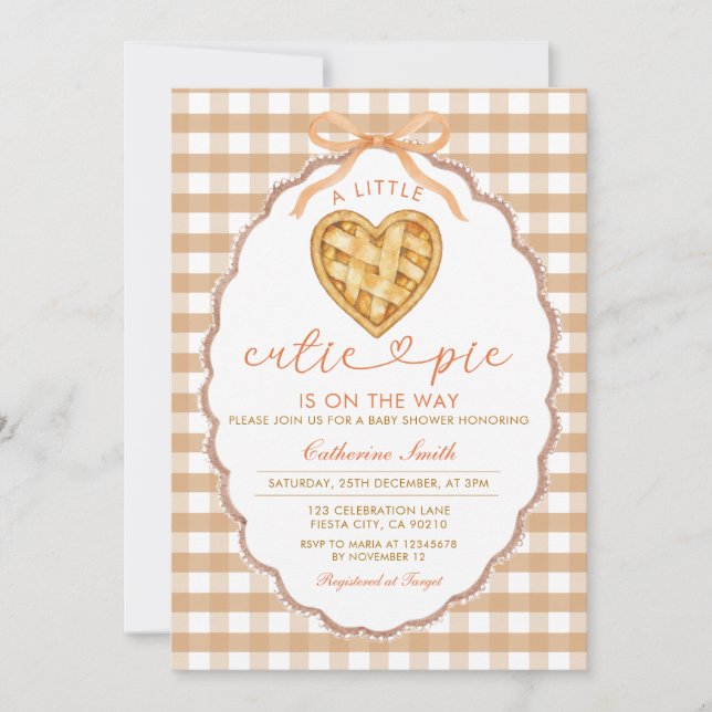Invitation Gingham Heart Cutie Pie arrive Fête Prénatale (Devant)