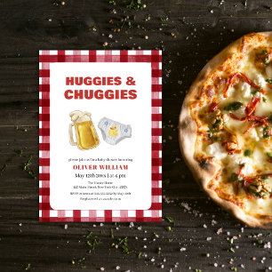 Invitation Gingham Huggies Chuggies Bière et Couches Baby Sho