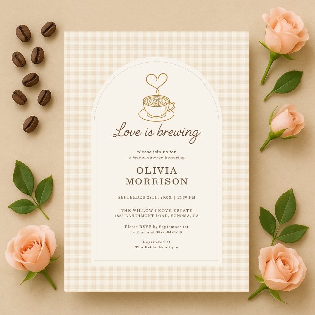 Invitation Gingham Love is Brewing Coffee Bridal Shower (Créateur téléchargé)