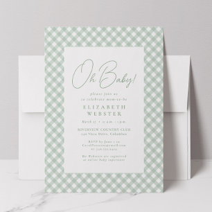 Invitation Gingham mignon vert neutre pour la baby shower