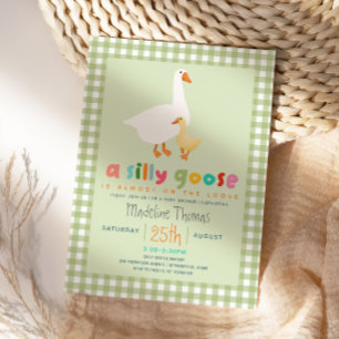 Invitation Gingham Neutre Moderne pour une Baby Shower Silly