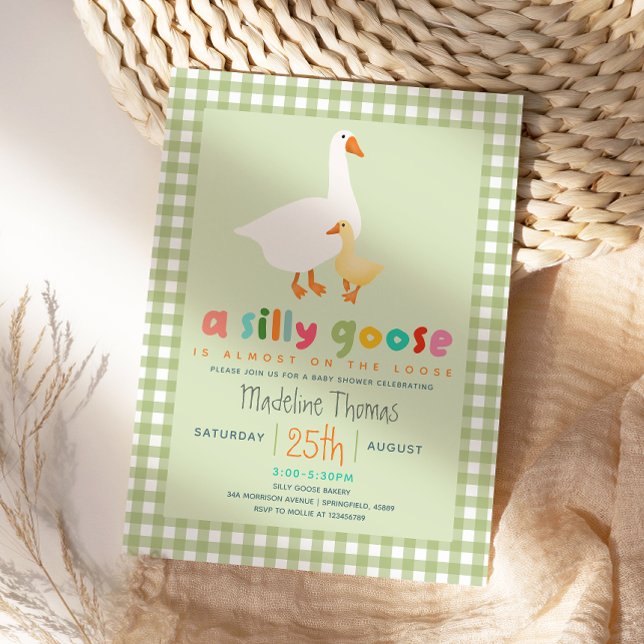 Invitation Gingham Neutre Moderne pour une Baby Shower Silly  (Créateur téléchargé)