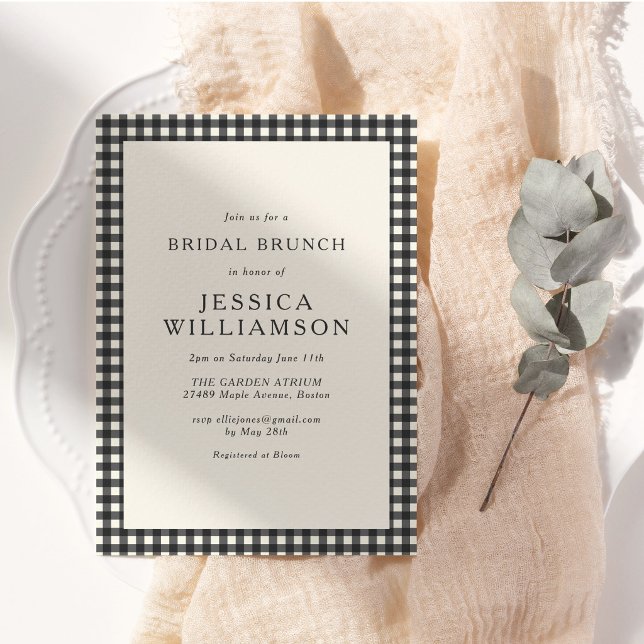 Invitation Gingham Noir et Blanc Simple et Élégant Brunch de  (Créateur téléchargé)