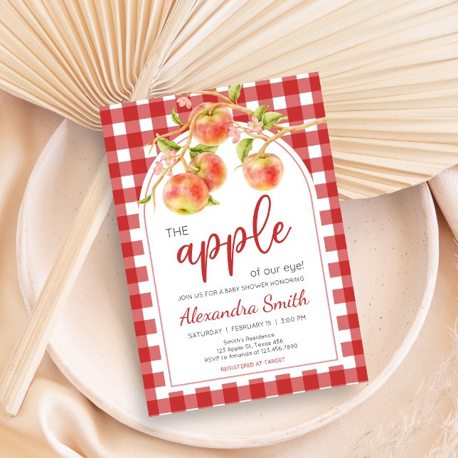 Invitation Gingham Pomme de Nos Yeux Baby Shower (Apple Baby Shower Invitation)