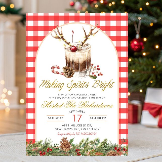 Invitation Gingham rendant les esprits lumineux Noël Cokctail (Créateur téléchargé)