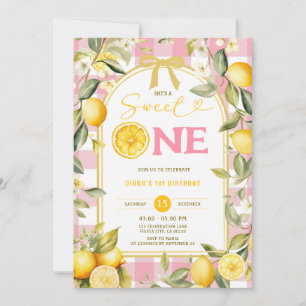Invitation Gingham Rose Citron Doux Un 1er Anniversaire