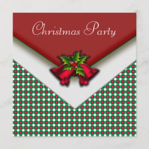 Invitation Gingham Rouge Cloches Rouges de Noël Fête de Noël