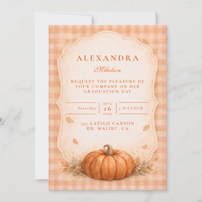 Invitation Gingham Rustique Citrouille Rentrée des Classes (Devant)