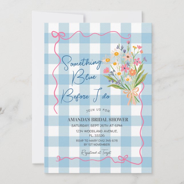 Invitation Gingham Something Blue Before I Do Bridal Shower (Devant)