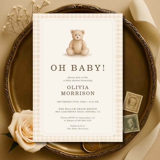 Invitation Gingham Teddy Bear Oh Baby Baby Shower (Créateur téléchargé)