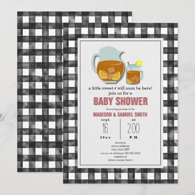 Invitation Gingham Thé sucré Citrons Neutre Baby Shower (Devant / Derrière)