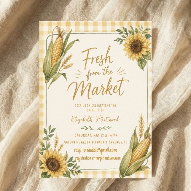 Invitation Gingham tournesol maïs frais du marché (Créateur téléchargé)