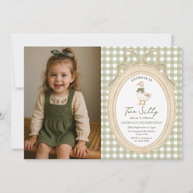 Invitation Gingham Two Silly Goose 2nd Birthday Photo (Devant)