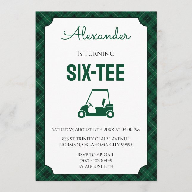 Invitation Gingham Vert et Noir Golf 60ème Anniversaire (Devant)