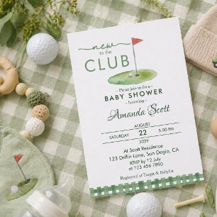 Invitation Gingham Vert Nouveau Au Club De Golf  Baby Shower