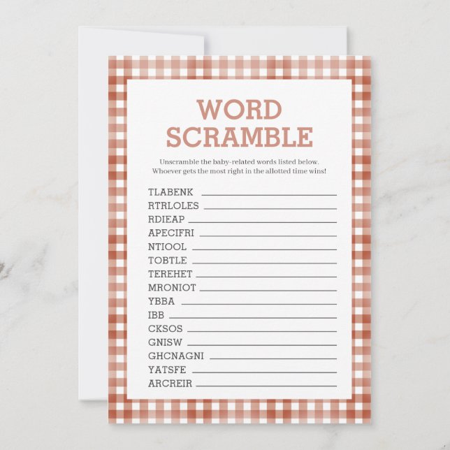 Invitation Gingham Watercolor Baby Shower Game Card (Dos)