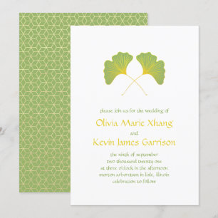 Invitation Ginkgo Feuilles et Gold Geometry