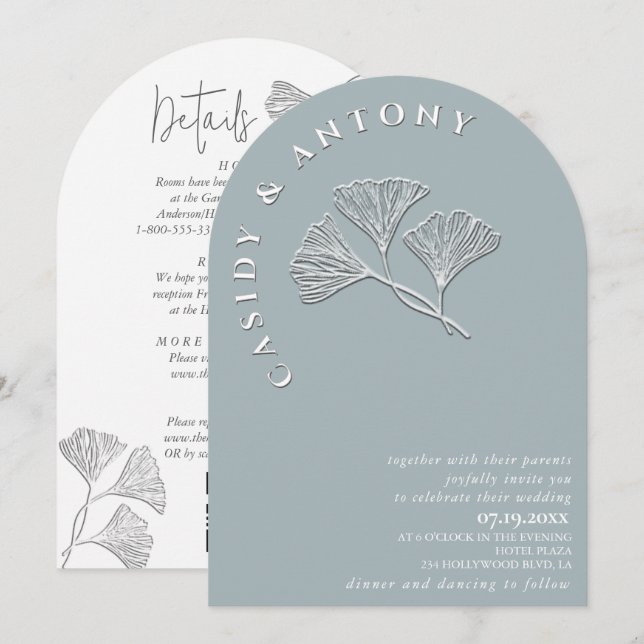 Invitation Ginko en relief simple et doux, tout en un (Devant / Derrière)