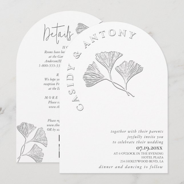 Invitation Ginko en relief simple et doux, tout en un (Devant / Derrière)