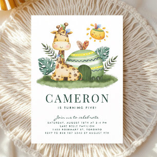 Invitation Girafe aquarelle Safari Anniversaire Tribal