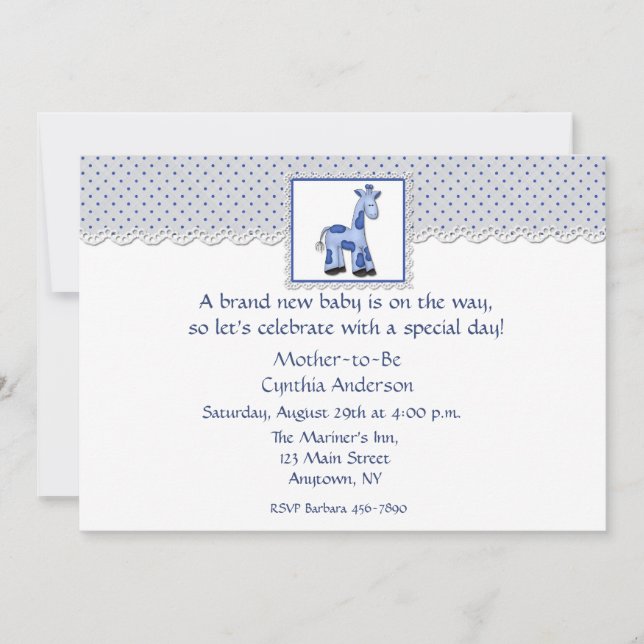 Invitation Girafe bleue Baby shower (Devant)