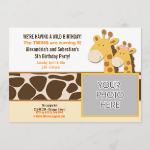Invitation Girafe Cute Animaux africains *PHOTO* Anniversaire