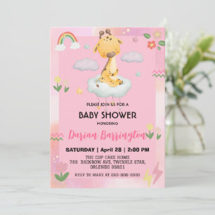 Invitation Girafe de Cute baby shower ballon de fleurs
