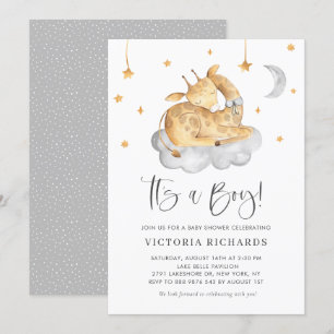 Invitation Girafe dormant Gray C'est un Baby shower garçon