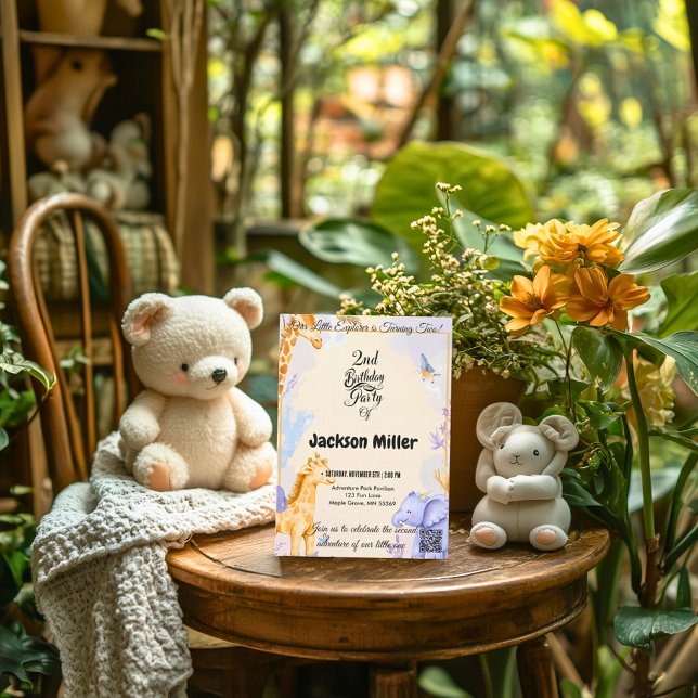 Invitation Girafe et éléphant adorables pour un 2ème annivers (Créateur téléchargé)