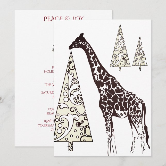 Invitation Girafe et Noël Arbres Fête (Devant / Derrière)