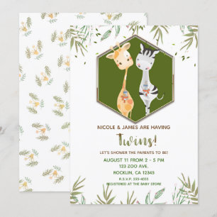 Invitation Girafe et Zèbre à l'aquarelle tropicale pour Baby 