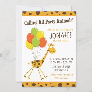 Invitation Girafe flottante avec ballons fête d'anniversaire