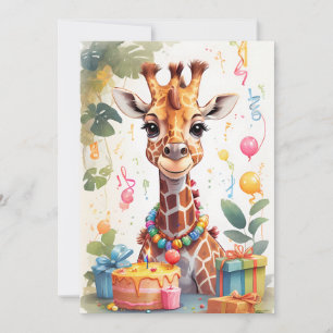 Invitation Girafe Heureux avec Cadeaux & Gâteau