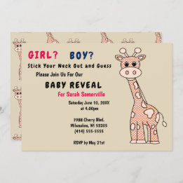 Invitation Girafe pour fille ou garçon Bébé Reveal Party Invi