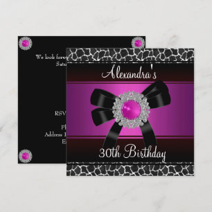 Invitation Girafe rose vif argenté pour 30e anniversaire 2