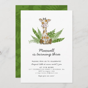 Invitation Girafe Safari mignonne avec Feuilles de la jungle