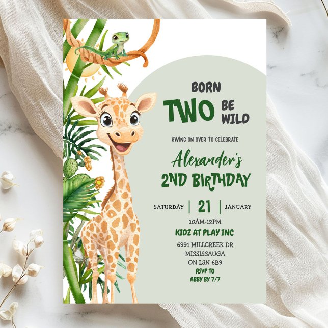 Invitation Girafe verte née deux anniversaire sauvage Safari  (Créateur téléchargé)