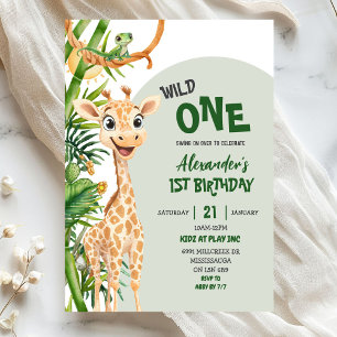 Invitation Girafe verte sauvage un safari premier anniversair