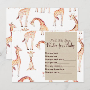 Invitation Girafes bronzées et souhaits kraft pour jeu de bab