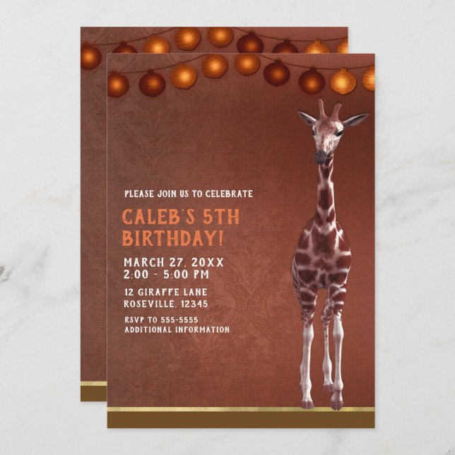 Invitation Giraffe africaine Brown Orange fête d'anniversaire (Devant / Derrière)
