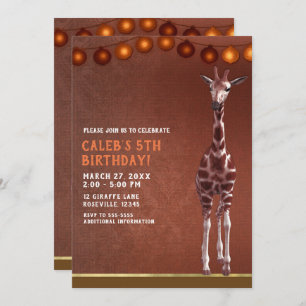 Invitation Giraffe africaine Brown Orange fête d'anniversaire