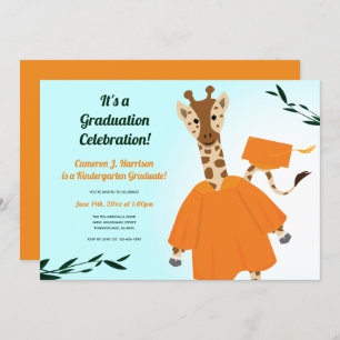 Invitation Giraffe Animal Orange Vert Bleu Enfant Graduation