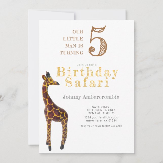 Invitation Giraffe Anniversaire Safari pour garçon (Devant)