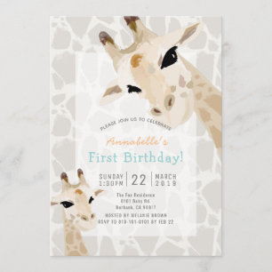 Invitation Giraffe Aquarelle Greige 1er anniversaire