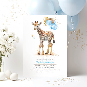 Invitation Giraffe Baby Cute Baby shower Brown et bleu