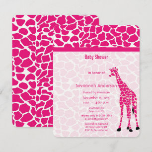 Invitation Giraffe Baby Girl PINK Baby shower Motif moderne